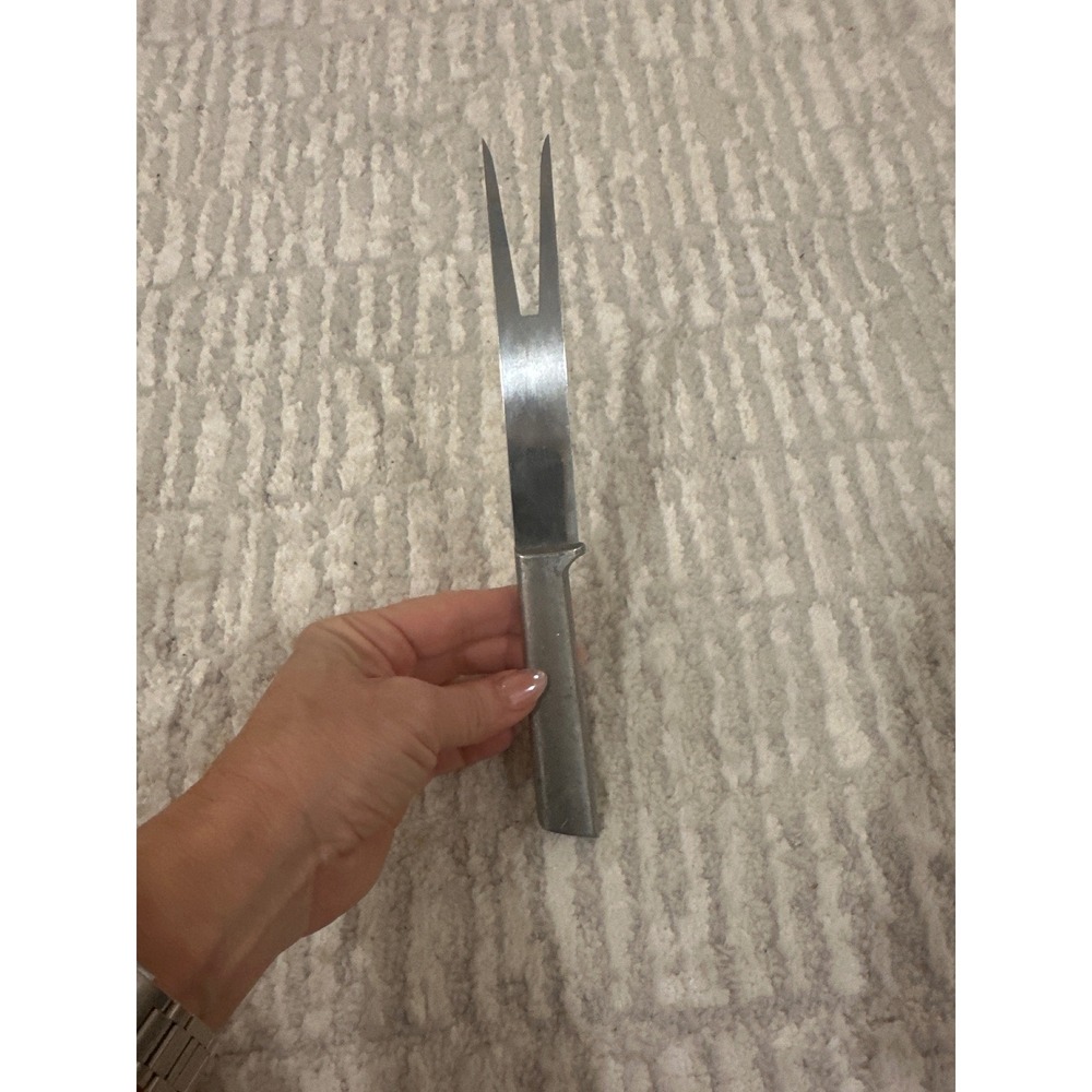 Vintage Stainless Steel Carving Fork Mid Century Modern Silver Meat Serving Fork